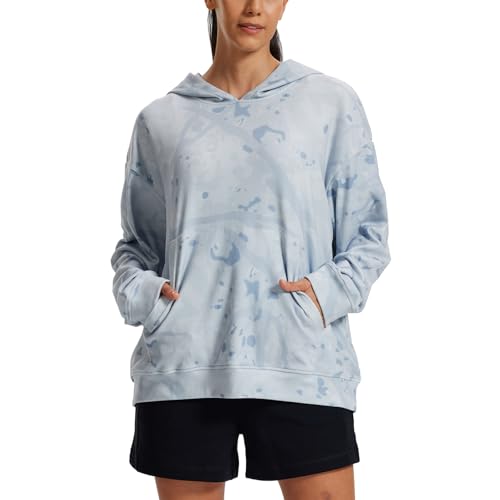 LOOGU Women's Camo Oversized Hoodies Sweatshirts Fleece Hooded Casual Pullover Fall Winter Long Sleeve with Pocket Dropped Shoulder Sleeves Small Loogu Spretta Light Grey