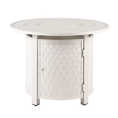 Image of Oakland Living Round 34 in. x 34 in. Aluminum Propane Fire Pit Table with Glass Beads, Two Covers, Lid, 37,000 BTUs in White Finish
