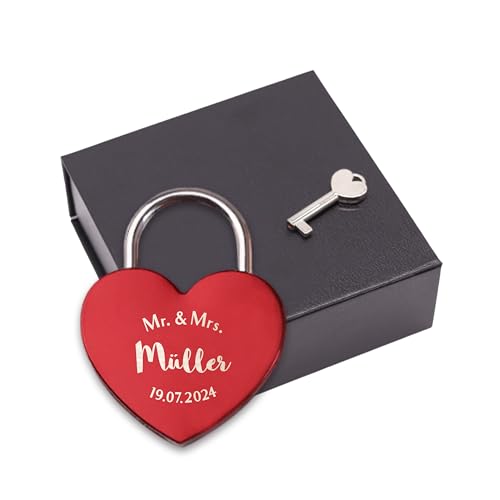 LAUBLUST Liebesschloss mit Gravur und Schlüssel inkl. Geschenkbox - Mr & Mrs Motiv - Personalisiertes Geschenk für Paare | Schloss für Brautpaare & Verliebte | Geschenk zur Hochzeit & Verlobung