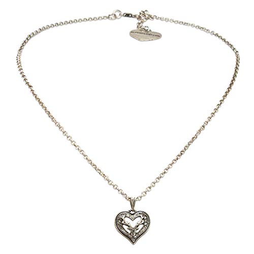 Preisvergleich Produktbild Alpenflüstern Trachtenkette Strassherz Hirsch - Damen-Trachtenschmuck Dirndlkette antik-Silber-Farben DHK265