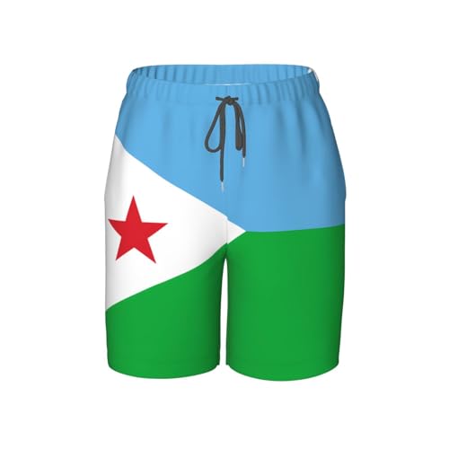 Flag of Djibouti Youth Beach Pants, Soft and Breathable, with Drawstring Waist, Suitable for Sports and Leisure.
