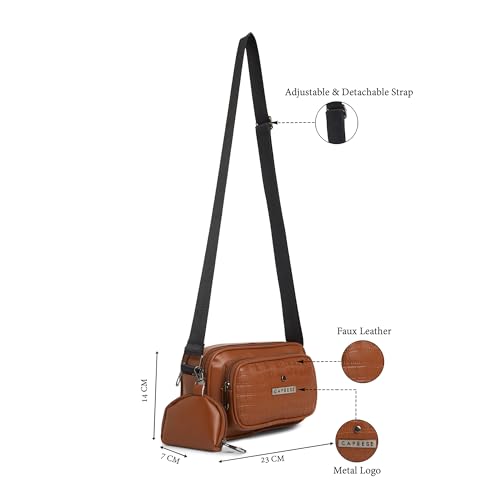 Image of Caprese Jena Medium Sling Bag for Women with Adjustable Strap & Detachable Pouch for Comfortable Wear | Zipper Closure | Versatile Handbag for Everyday Use, Travel, and Special Occasions
