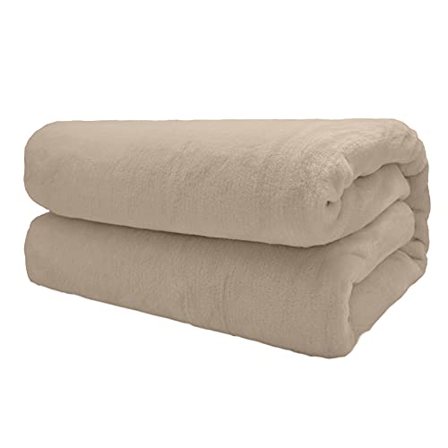 Excelente Tienda Mantas Liso para Sofá y Cama de Franela Extra Suave y 100% Microfibra Caliente - Fácil De Limpiar (Camel, 220 x 240 cm)
