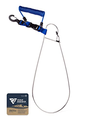 Rogue Endeavor Large, Heavy Duty Stainless Steel Game Clip Fish Stringer System + Stainless Core Coiled Lanyard. Designed for Kayak Fishing & Spearfishing. All Fish Species (Heavy Duty - Blue)