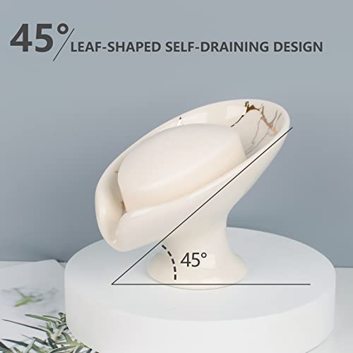Soap Dish, Soap Holder Self Draining Leaf Shape Soap Dishes, Marble White Ceramic Draining Soap Dish For Bathroom Shower, Easy To Clean Keeps Soap Dry, Antis's Home #TOP2
