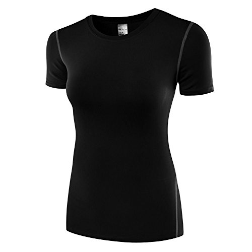 Hankyky Women's Short Sleeve Yoga T-Shirt, Compression Sport O Neck Gym Fitness Tank Tops Black