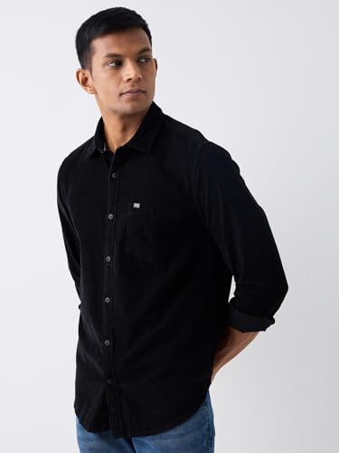 Image of Spykar Men's Slim Fit Raised Collar Full Sleeve Solid Casual Shirts