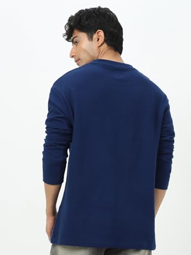 Image of Urbano Fashion Men's Textured Round Neck Oversized Full Sleeve Cotton T-Shirt