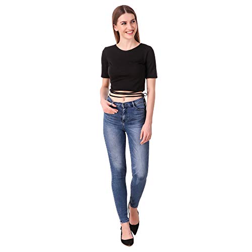 Image of Crop Tops for Women Stylish Clothing top-Tshirt for Girls with Finest Black Color Slim fit with tieup Half Sleeves Pack of 1