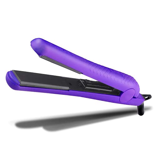 Royale Classic 100% Ceramic Tourmaline Ionic Flat Iron Hair Straightener | 2 in 1 Hair Straightener and Curler | Single Pass Floating Plates | Ion Tech Anti-Static & Anti-Frizz (1.25" Purple)