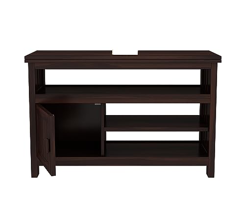 Image of Premium Solid Sheesham Wood TV Unit with 3 Shelves and 1-Door Storage for up to 45-inch TV - Elegant Living Room Furniture (Brewer, Walnut Finish)