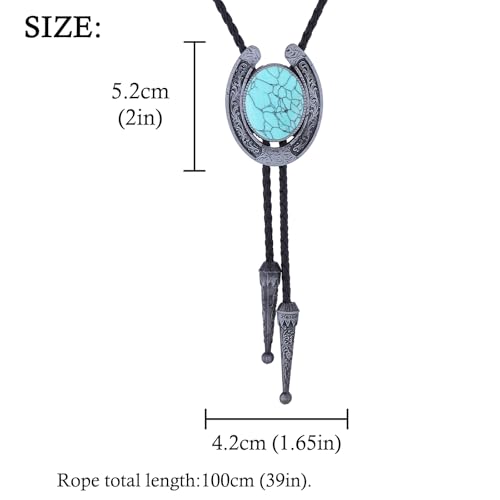 Image of HUABOLA CALYN Bolo Tie for Men Women, Native American Rodeo Cowboy Turquoise /Scorpion /Tiger Eye /Black Agate Leather Necktie