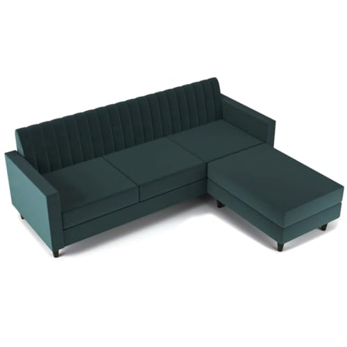 Image of FURNY Carlo 4 Seater - L Shape Convertible Sofa Set for Living Room Furniture Sets 3 Piece Small Sofa, Modular Sectional Couch for Small Space, Upholstery-Velvet Fabric (Teal)