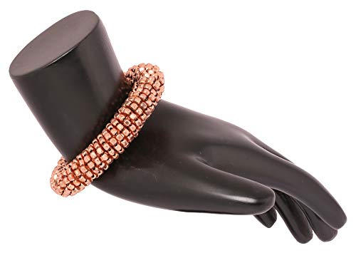 Image of Touchstone Indian Colorful Bead Bracelet Bollywood Beaten Metal Beads Openable Broad Cuff Bracelet in Gold or White Tone for Women.