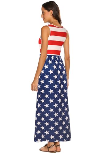 Image of Hount Women's Summer Sleeveless Striped Flowy Casual Long Maxi Dress with Pockets
