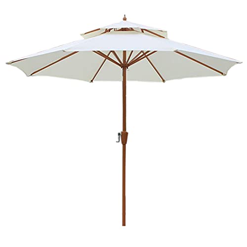 CHEMYO Parasol de terrasse de marché de 9 Pieds, Grand Parasol extérieur imperméable, Jardin/Piscine/Plage avec poteaux en Fer Marron à Texture en Bois, Protection UV 50+ (Couleur : Blanc)