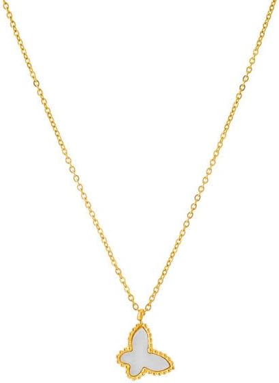18K Gold Plated Butterfly Pendant Necklace for Women – White Shell Inlay Charm, Delicate Chain Jewelry Gift