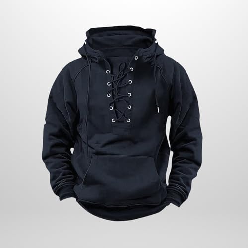 Mens Tactical Sweatshirts Lace Up Aztec Hooded Pullover Long Sleeve Cargo Workout Outdoor Hoodies with Pocket2