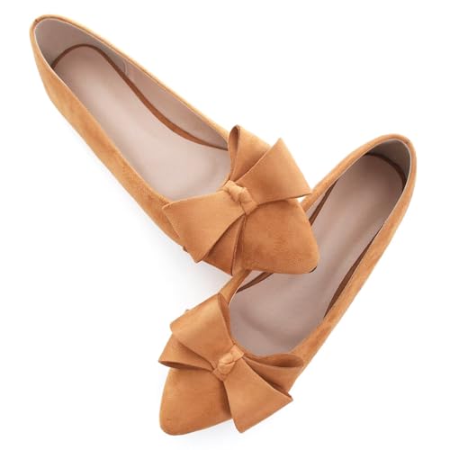 Image of TN TANGNEST Flats Shoes Women Comfort Casual Loafers | Classic Pointed Toe Bowknot Flats Cute Slip On Flats, Wear to Work Travel Walk