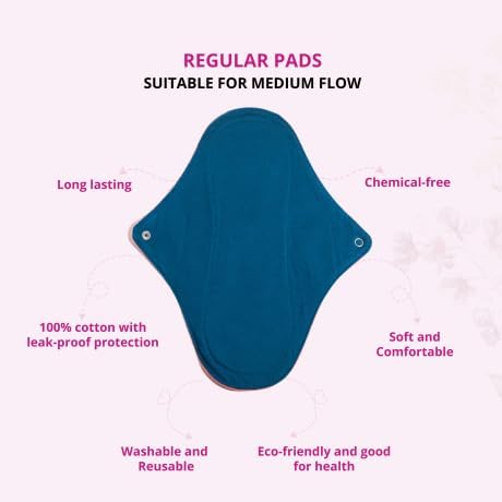 Image of GIOCARE Reusable Cloth Pads | Women's Cotton Cloth Pad | Reusable Regular Cloth Pads | Washable Period pad | Soft Clothpad for Periods | Period Napkins For Women | For Medium Flow & Leak Proof |Pack-2