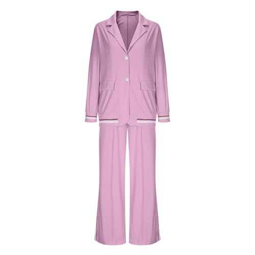 Women's Two Piece Outfits Casual Blazer Jacket and Wide Leg Work Pants Business Suit Color Block Tracksuit Sets4