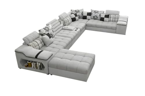 Image of Avion COMFORA U Shape 12 Seater Sofa Set for Living Room | Interchangeable U-Shaped Sectional Sofa Set with Cup Holder with 4 Puffy for Living Room & Office