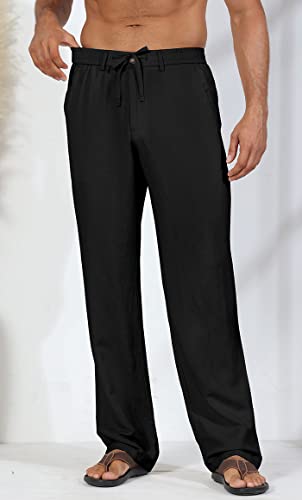 Soojun Men's Linen Beach Pants Lightweight Summer Pants with Drawstring2