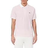 Lacoste Men's Classic Fit L.12.12 Striped Petit Piqué Polo Shirt, White & Flamingo, X-Large