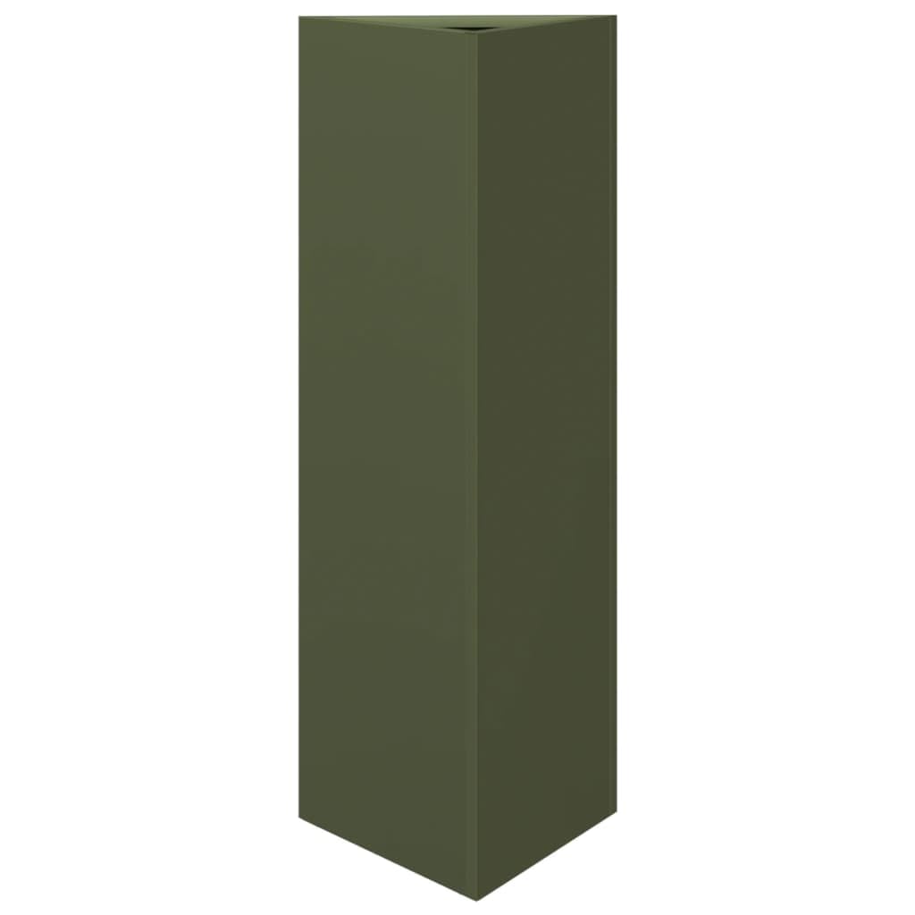 Pflanzkübel 2 STK Olivgrün Dreieckig aus Stahl 30x26x75 cm mit Boden für Garten Balkon Terrasse Indoor Outdoor zur Dekoration und Pflanzenpflege