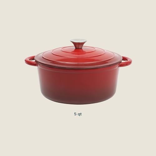 Image of Gibson Home Addlestone 5-Quart Red Enamel Cast Iron Dutch Oven with Lid and Dual Handles - Durable Round Cooking Pot