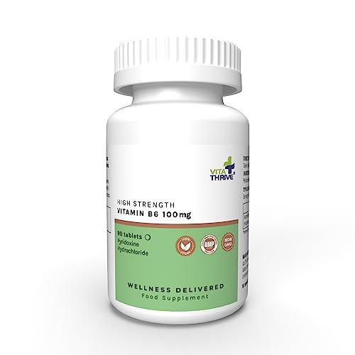 VitaThrive Vitamin B6 100mg Tablets High Strength Pyridoxine Hydrochloride Supplement for Energy Hormonal Regulation & Immune Support Vegan Vitamin B6 Tablets for Men & Women 90 Tablets