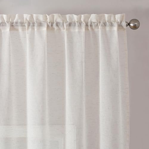 Image of Simplebrand Natural Linen Textured Sheer Curtains 63 Inch Length 2 Panels, Rod Pocket Solid Color Window Sheer Curtain Panels, Elegant Curtains & Drapes for Living Room, Bedroom (40 inch W x 63 inch L)