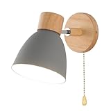Lámpara de pared nórdica de madera con interruptor, cabezal de dirección de 6 colores E27(Grey With Switch)