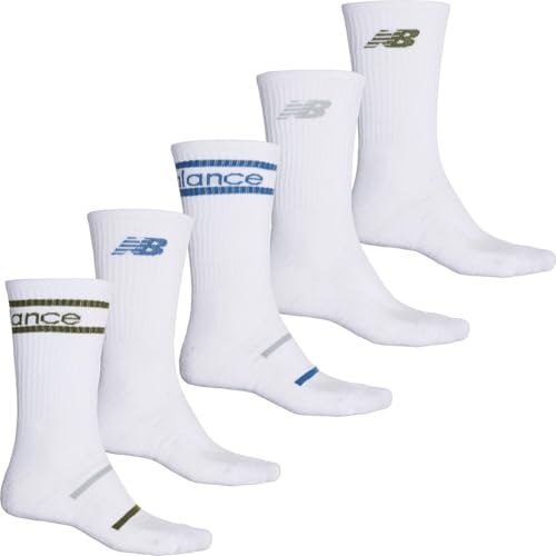 New Balance Men's Athletic Arch Cushion Comfort Crew Socks (5 Pack), Size 4-10, White Old