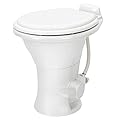 RecPro Ceramic RV Toilet | Standard 18" Height | Camper Toilet | Optional Hand Spray | White or Parchment (White, No Hand Spray)