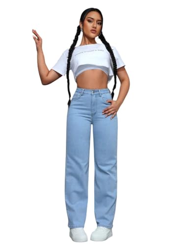 Image of KOTTY Women's High Rise Wide Leg Jeans|Cotton Blend Straight Fit Denim|Trendy Comfortable Casual Wear