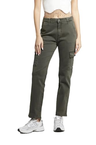 JOPHY & CO. Pantalones cargo para mujer de cintura alta con bolsillos laterales – Estilo casual utility, ajuste cómodo (cód. 8045), 8045 Verde Militar Oscuro, M
