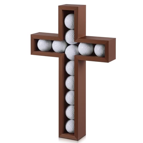 Image of Teenyyou 12 Golf Ball Display Golf Ball Holder, Wall Mount Cross Walnut