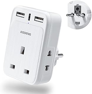 European to UK Plug Adaptor Travel Adapter with 3 USB Ports and 2 Shaver Adapter, Grounded European Power Plug Adapter for Germany France Iceland Poland Spain Russia and More (Type E/F)