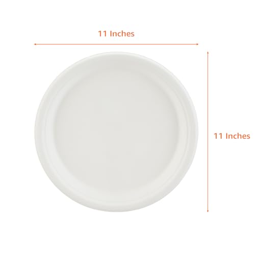 Image of Amazon Basics Bagasse Disposable Round Plates | 11 Inch - Pack of 50 | Biodegradable | Leak-Resistant | Hot & Cold Food Safe | Eco-Friendly | Party, Weddings, Birthdays, Events, Travel Plates