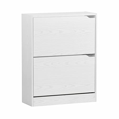 Brigros WeHome - Scarpiera Legno MDF, Scarpiera Salvaspazio, Scarpiera Componibile, Portascarpe con Ante a Ribalta, Maniglie a Scomparsa, Doppio Ripiano, Arredo Casa (Rovere Sbiancato, 2 Ante)