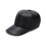 Gorra de béisbol de piel auténtica para hombre, gorra de cuero vacuno ajustable para invierno, sombreros de pico, color negro, XXL (59 cm y 60 cm)