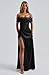 Memoriesea Women's Elegant Off Shoulder High Split Bodycon Evening Wedding Maxi Dress Black