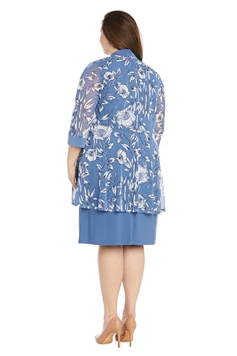 Image of R&M Richards Women's Sheath Dress W /Floral Print Sheer Jacket & Detachable Necklace | Elegant 2-Piece Formal Ensemble