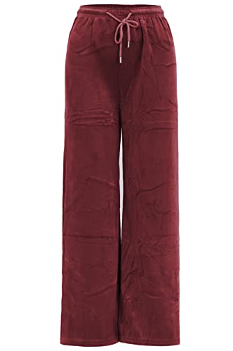 Van Der Rich ® - Pantalon Large en Velours Cotelé, Taille Haute Elastique - Femme (Rouge, L-XL) Cover