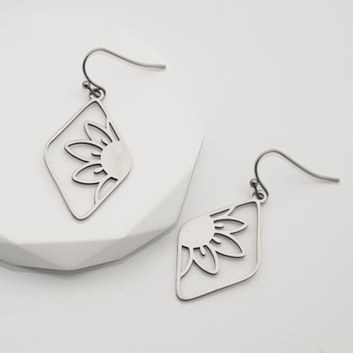 Boucles d'oreilles pendantes légères avec motif fleur rétro années 70