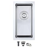 OUGOO 10x18 Inch Undermount Bar Sink, Handmade 304 Stainless Steel Kitchen Sink, Rear-Set Drain, 6