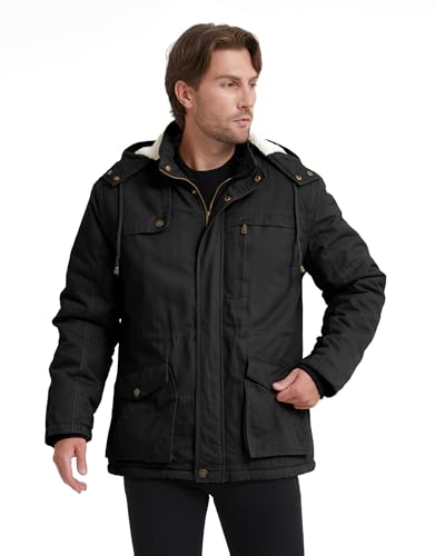 Image of WenVen Men's Winter Sherpa Parka Mid Length Thicken Military Style Warm Jacket with Removable Hood
