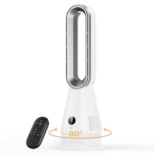 Chauffage Ventilateur Tour sans Pales - Fonctions Chaud Froid,1600W Chauffage d'Appoint avec Télécommande,Minuterie 9H,Oscillation à 80°,3 Modes Heater,8...