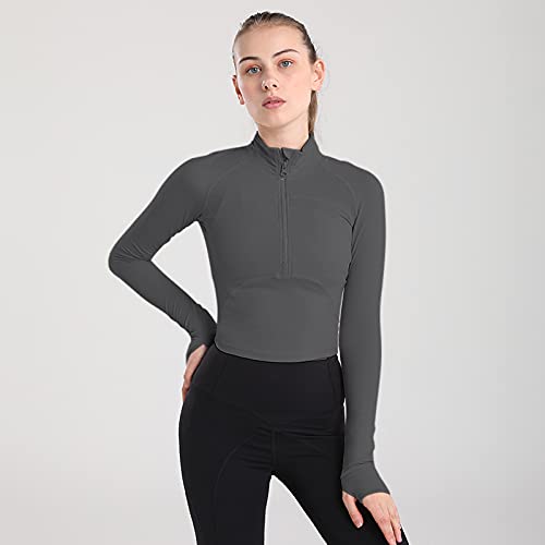 ZHENWEI- Jaqueta de treino para mulheres, cortada, gola alta, esportiva, manga longa, ioga, corrida,